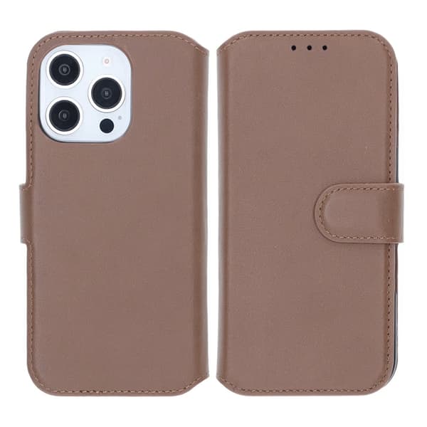 RV Ægte læder Wallet Case iPhone 16 Pro Brun