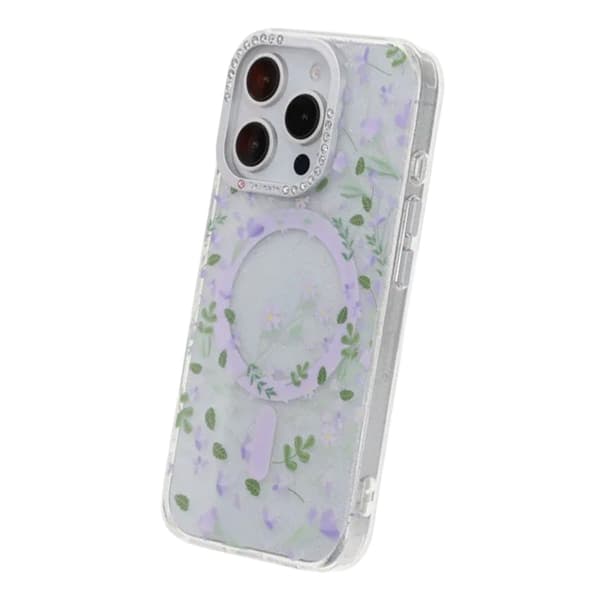 Blomstret Cover med Magsafe til iPhone 16 Pro Max - Lavendel