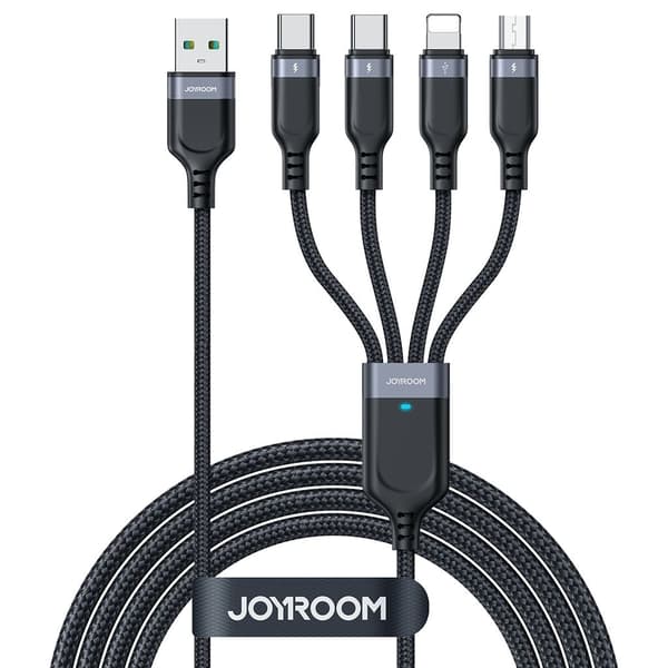 Joyroom 4-i-1 USB-A till 2xUSB-C/Lightning/Micro USB-kabel 3.5A, 1.2m - Svart