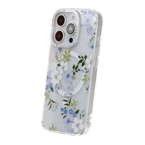 Blomstret cover med MagSafe til iPhone 16 Pro - Blå