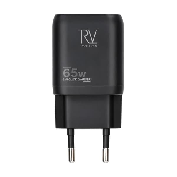 Rvelon Vægoplader 2x USB-C og USB-A 65W GaN - Sort