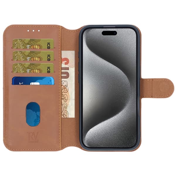 iPhone 16 Plånboksfodral Magnet Rvelon - Brun