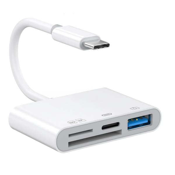 4-i-1 USB-C Adapter till USB-A / SD / TF / USB-C - Vit