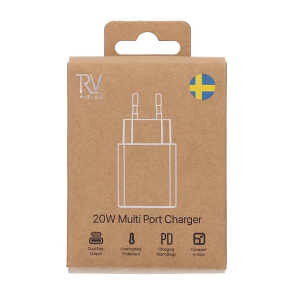 Rvelon Snabbladdare USB-A & USB-C 20W
