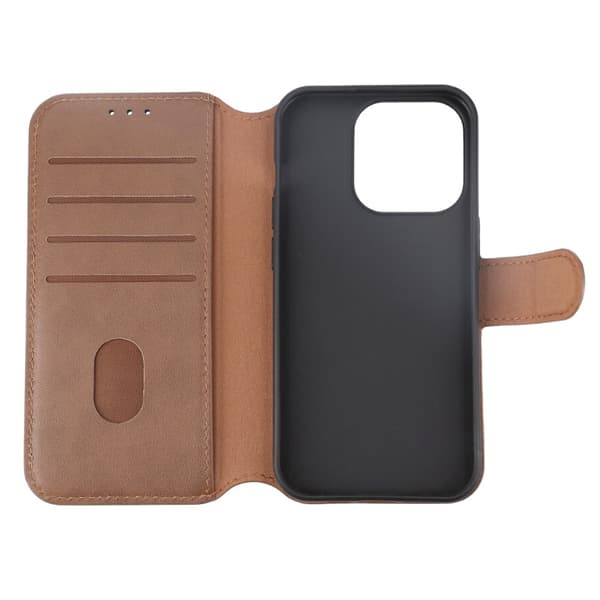iPhone 15 Pro Plånboksfodral Läder Rvelon - Brun