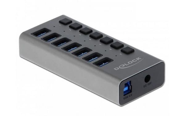 Delock Extern USB-A Hubb med 7 Portar + Switch, 5 Gbps