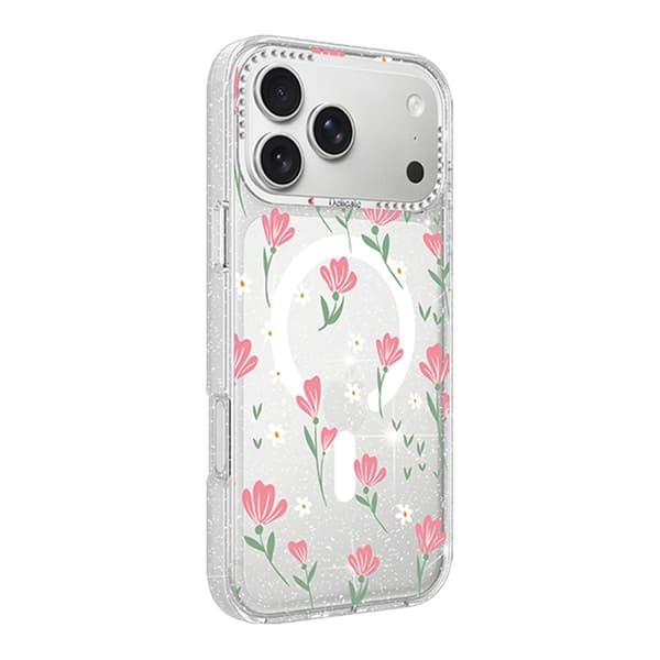 Blomstret Cover med Magsafe til iPhone 17 Pro Max - Rosa