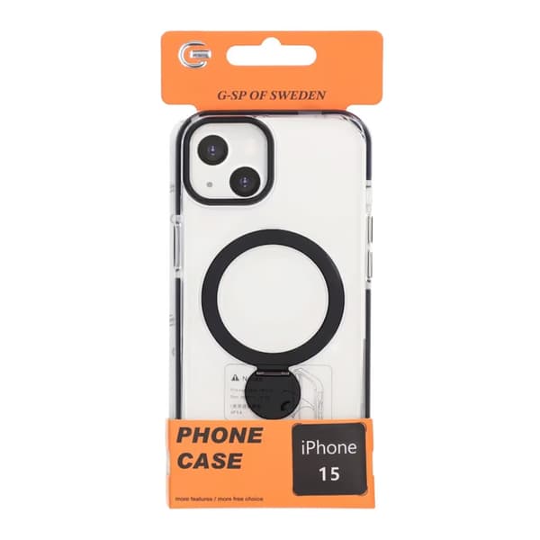Cover MagSafe til iPhone 15 - Transparent sort med ringholder