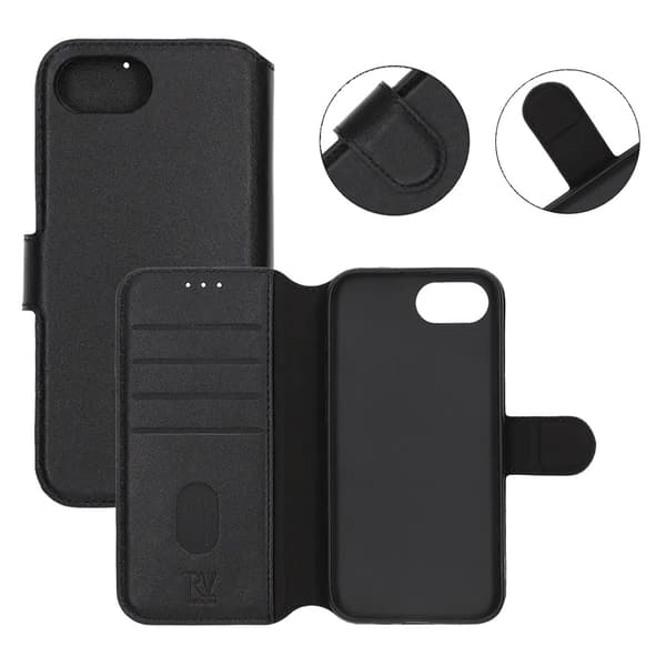 Rvelon Plånboksfodral Läder för iPhone 16e och 17e - Svart