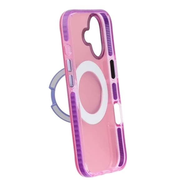 Iridescent Shockproof Case with 360-degree Rotatable Kickstand For iPhone 17 Rose Red