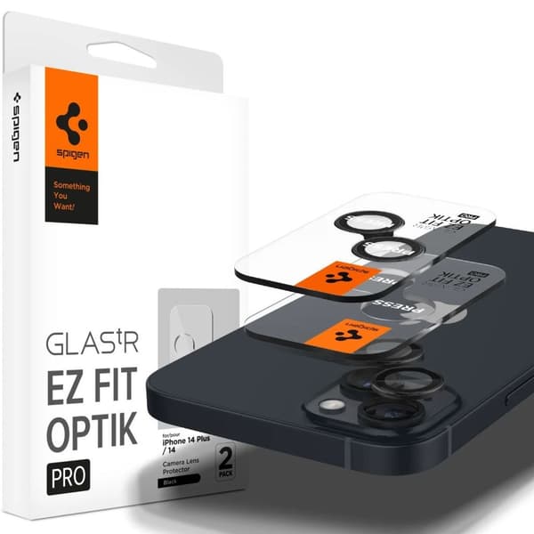Spigen Glas.tR EZ Fit Optik 2-Pack - Linssinsuojus iPhone 14/Plus/15/Plus - Musta