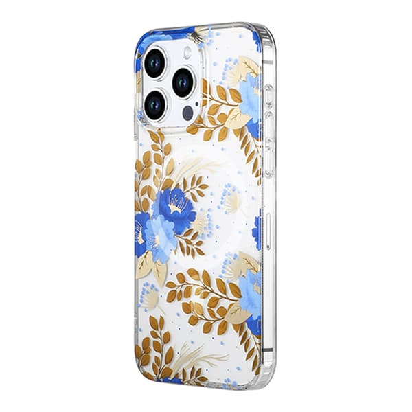 iPhone 12 Pro Max Mobilskal MagSafe - Blommor Blå/Guld