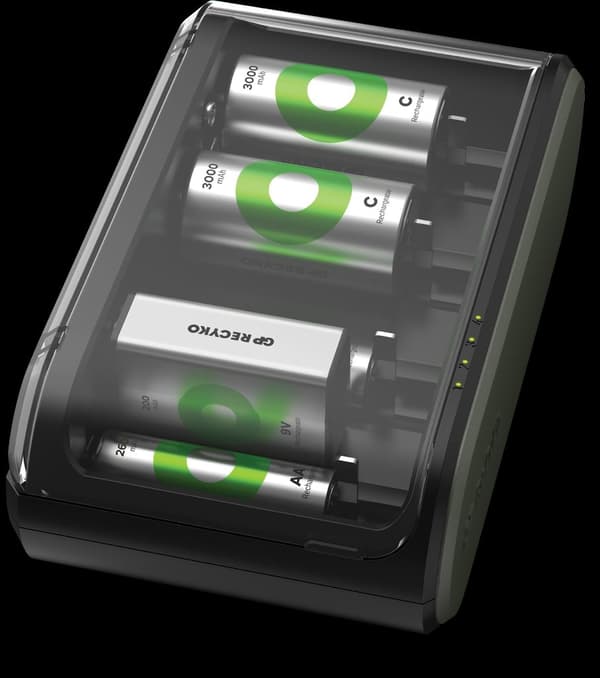 Batterioplader universal GP. Til AA / AAA / 9V / C / D (USB)