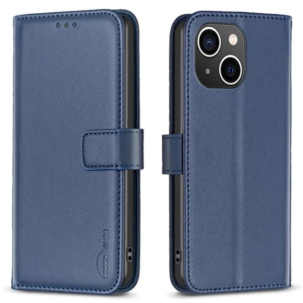 BINFEN COLOR iPhone 15 Wallet Cover Stand PU Læder - Blå