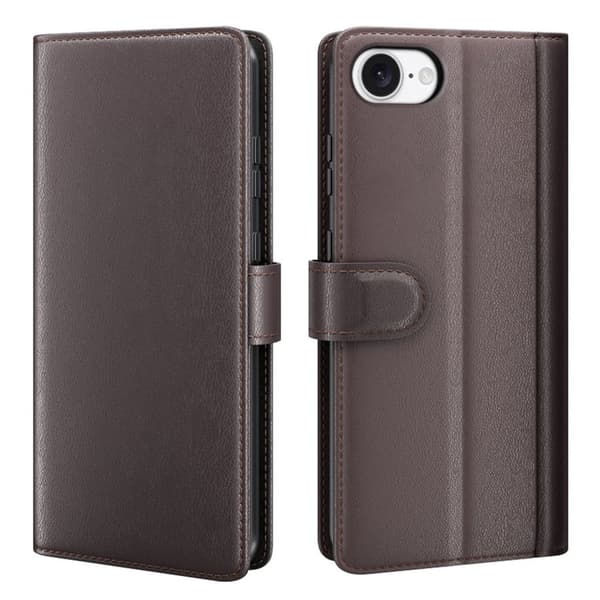 AMORUS iPhone 17e/16e Pungcover Ægte Læder - Brun