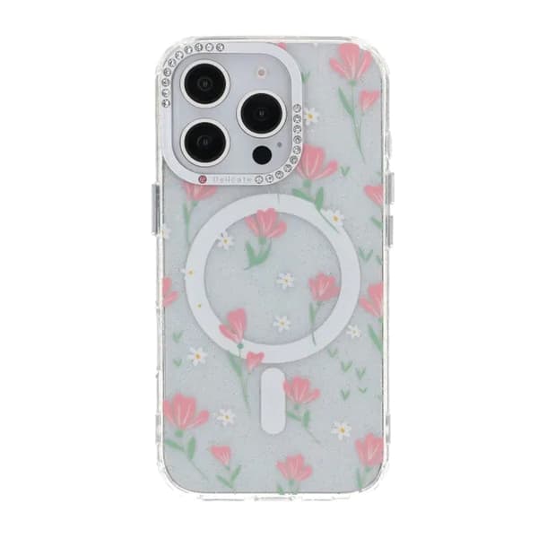 Blomstret Cover med Magsafe til iPhone 16 Pro Max - Rosa
