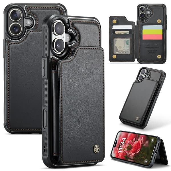 CASEME iPhone 16 Plus -kotelo 5 korttipaikalla - Musta