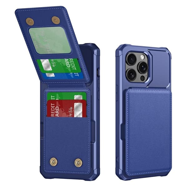 iPhone 14 Pro Max Kickstand Wallet Case - Mørkeblå