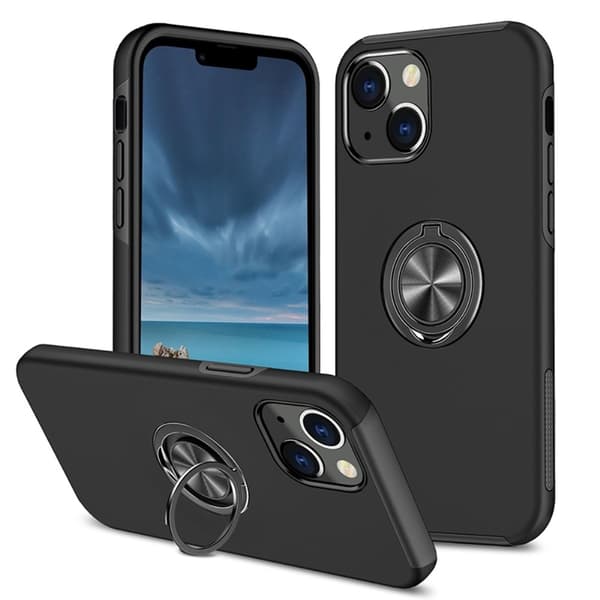 Beskyttende etui med ringholder til iPhone 14 - Sort