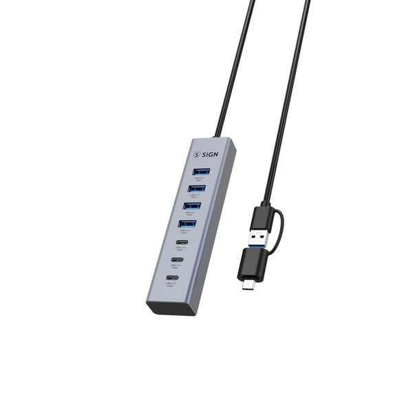SiGN 7-i-1 USB-hubb 4x USB-A / 3x USB-C, 1,2 m