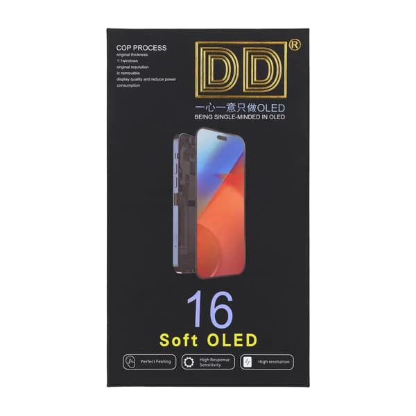 iPhone 16 blød OLED-skærm høj kvalitet sort (DD-mærke)
