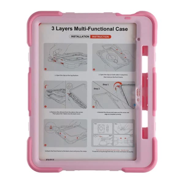3 Layers multi functional  Laptop Case For iPad 11 2025/10 10.9 2022 Pink (with hand strap)