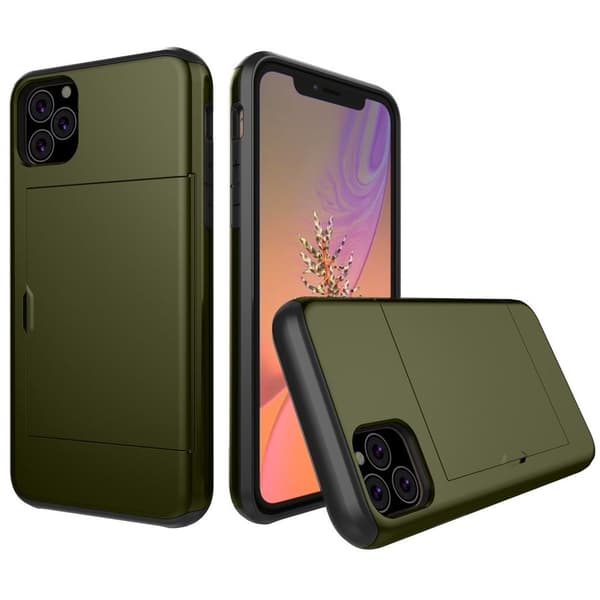 iPhone 11 skal med skjutbart kortfack - Armégrön
