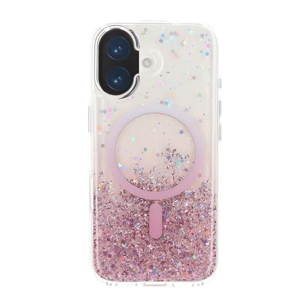 Glitrende MagSafe Cover med Stjerner til iPhone 17 - Rosa