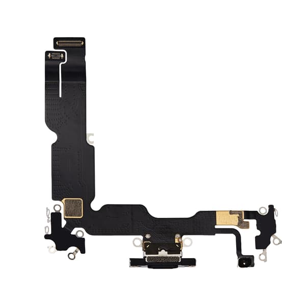 iPhone 15 Plus latausliitin joustokaapelilla - musta