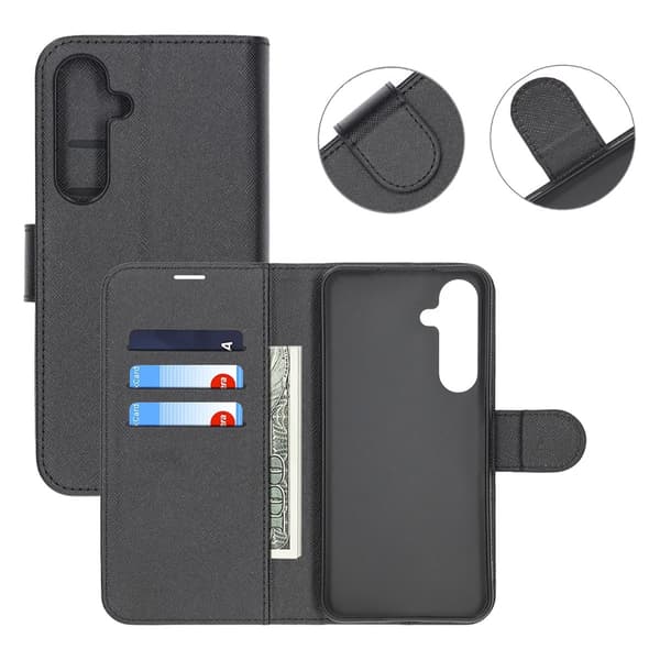 Flip Stand Læder Wallet Case Til Samsung S24 FE Sort