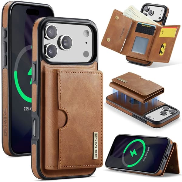 DG.MING iPhone 18 Pro Max/17 Pro Max Cover med Magnetisk Pung - Lysebrun