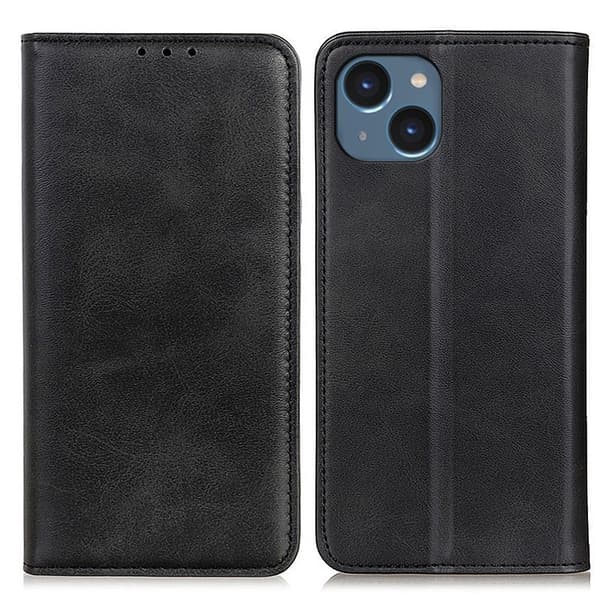 Split Læder iPhone 14 wallet cover - Sort
