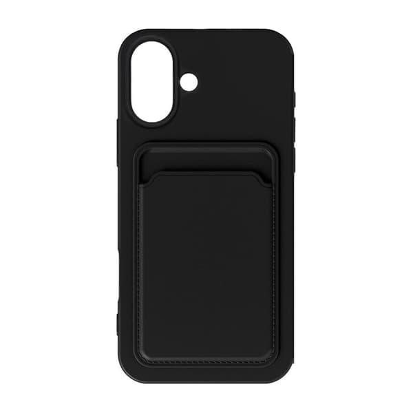 iPhone 16 Plus Silikone Mobilcover med Kortholder - Sort