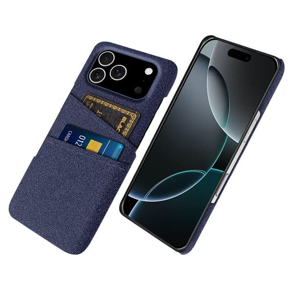 iPhone 17 Pro Cover i tekstil med 2 kortlommer - Blå
