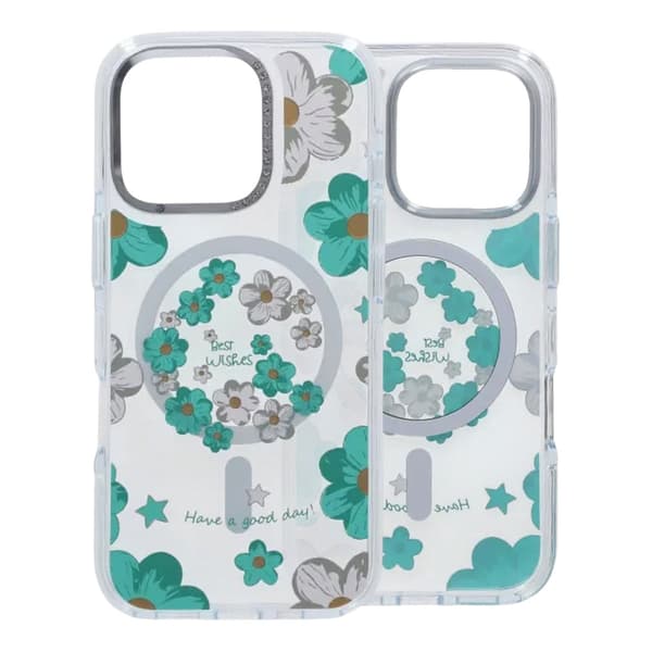 Gradient Blomster Magnetisk Cover til iPhone 16 Pro Grøn