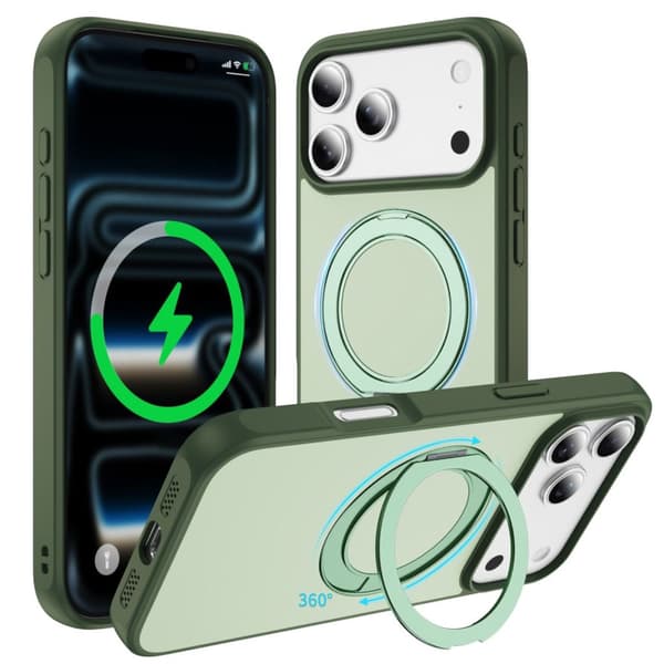 iPhone 18 Pro Max/17 Pro Max MagSafe Cover med Ring Kickstand - Grøn