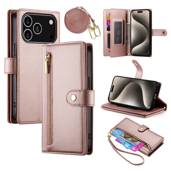iPhone 17 Pro Wallet Cover med bærestrop - Pink