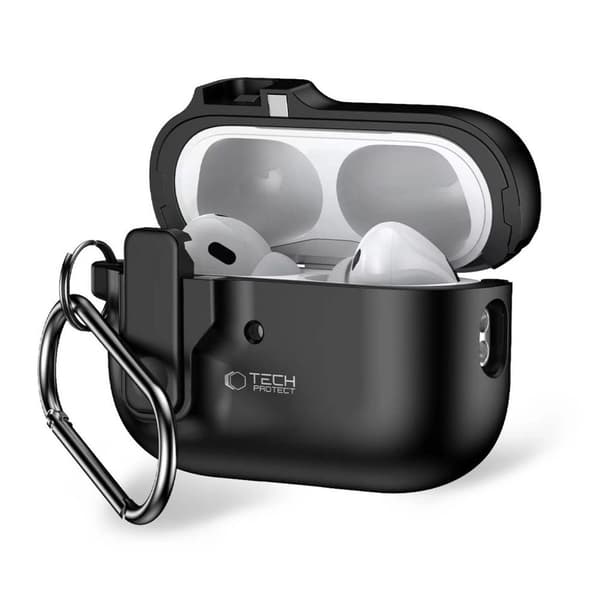 Tech-Protect Slim Hook etui med karabinhage til Apple AirPods Pro 1/2 - Sort