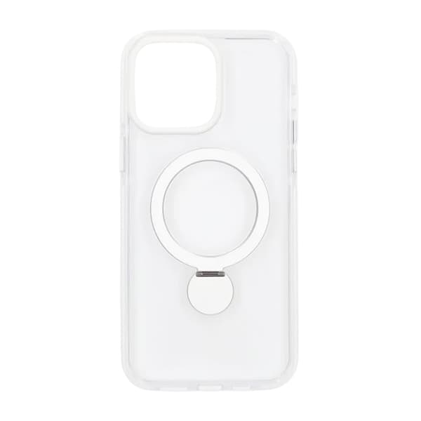 Skal Magsafe til iPhone 15 Pro Max - Transparent hvid med ringstativ