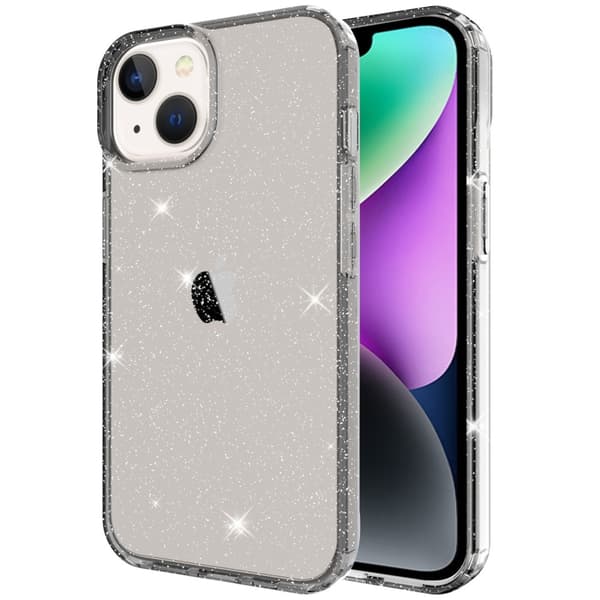 iPhone 14 Glitter Pulver etui - Transparent Sort