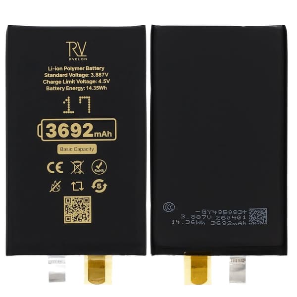 Rvelon Batteri til iPhone 17 3692mAh uden Flexkabel