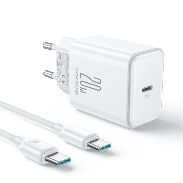 NEXTBATT 20W Hurtigoplader PD + 60W USB-C kabel, 1m - Hvid
