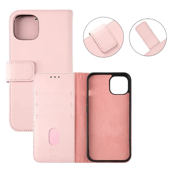Rvelon Plånboksfodral Läder för iPhone 12 och 12 Pro - Rosa