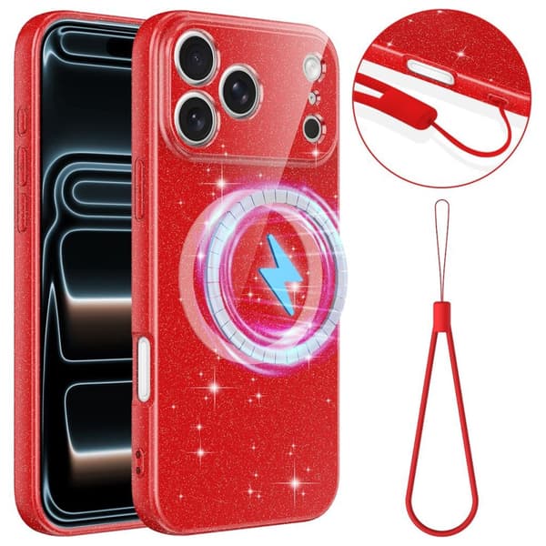 iPhone 17 Pro Max Glitter MagSafe Cover - Rød