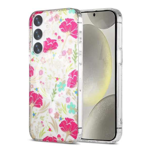 Etui Magnet til Samsung Galaxy S24 Plus - Blomster Rød-grøn