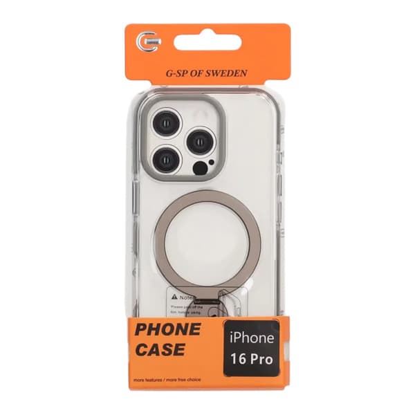 Cover Magsafe til iPhone 16 Pro - Transparent grå med ringholder