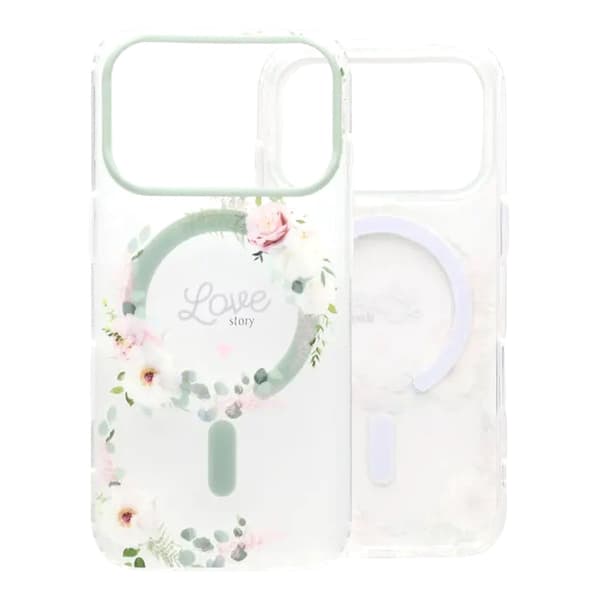 Mat MagSafe-cover med blomster til iPhone 17 Pro - Love Grøn