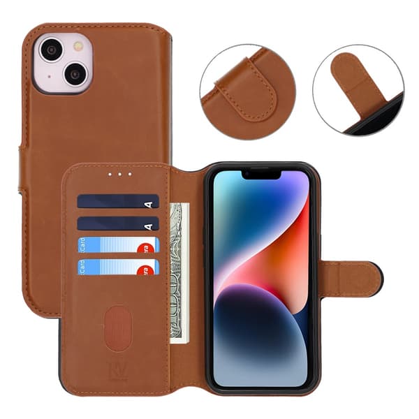 Rvelon Pungcover Magnet til iPhone 13 og 14 - Brun