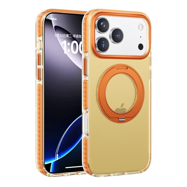 Iridescent Shockproof Case with 360 degree Rotatable Kickstand For iPhone 17 Pro Orange