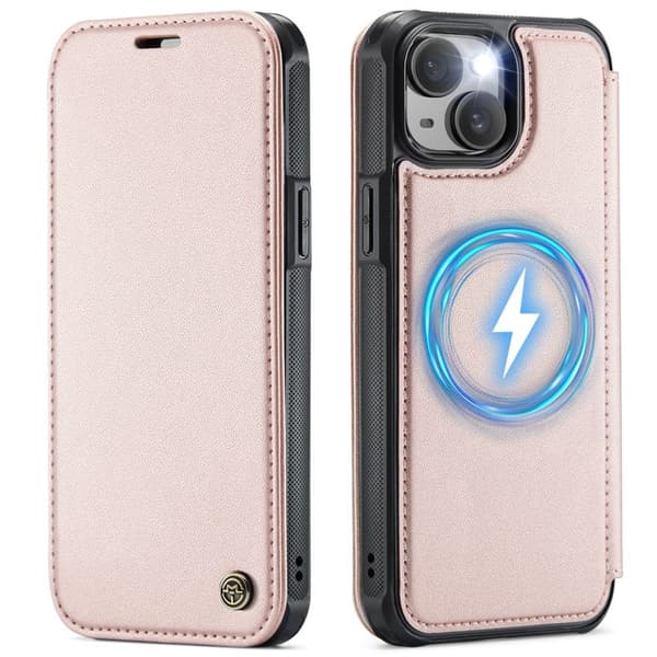 CASEME iPhone 15 Plus/14 Plus Plånboksfodral MagSafe RFID-blockering - Ljusrosa